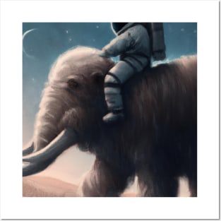 Astronaut Rides a Wooly Mammoth Posters and Art